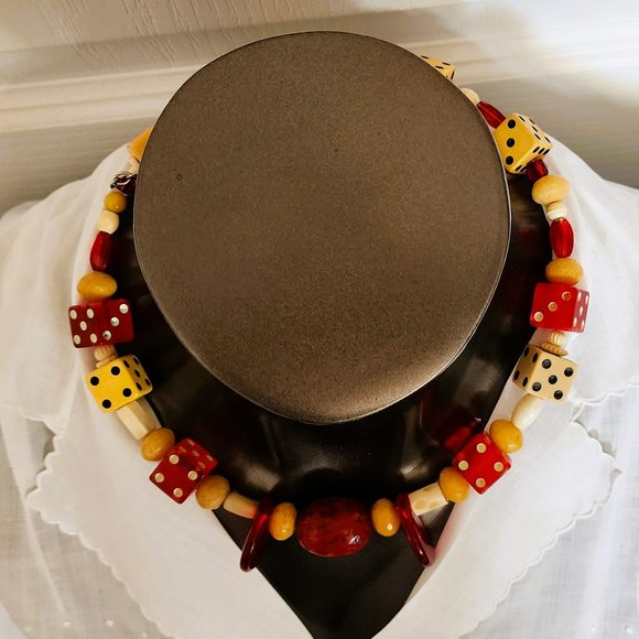 Genuine Vintage Blouse with Genuine Vintage Bakelite Beads and Dice - Picture 3 of 7